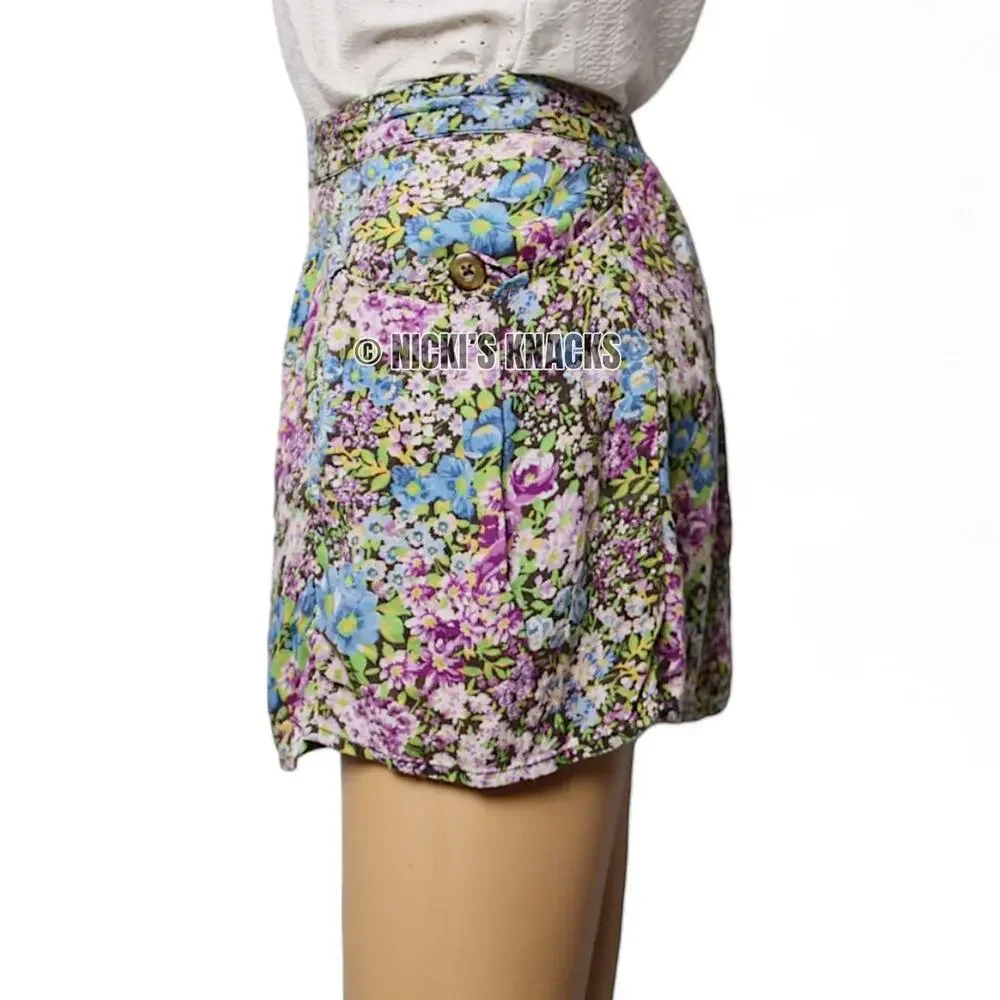 Free People Floral Print High Waisted Wide Leg Boho Cottagecore Shorts Size XS